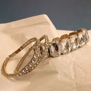 Vintage Silver Tone Metal and Silver Crystal Bracelet